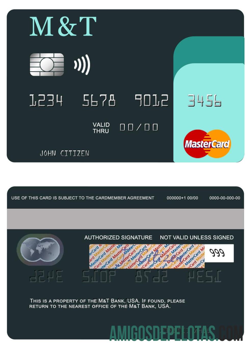 Mastercard do Banco M&T dos EUA exemplo real
